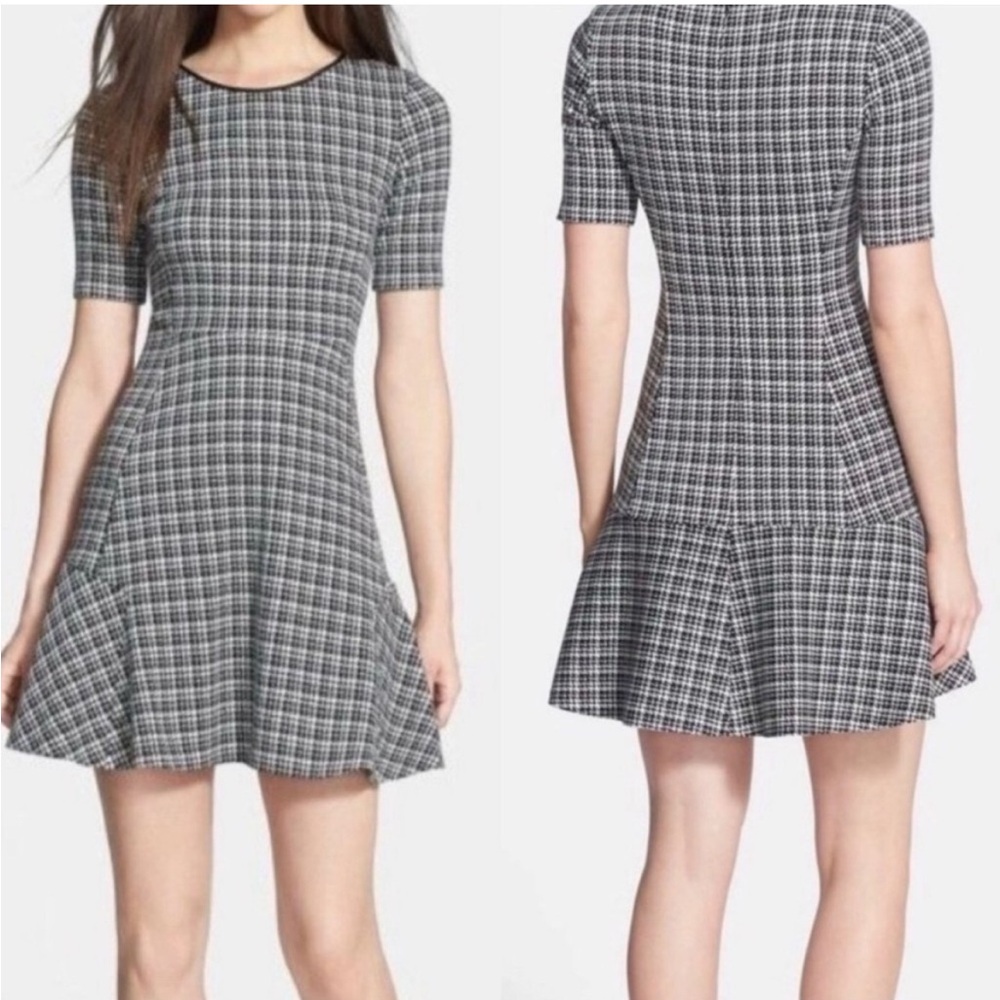 Theory Black and White Peplum Mini Dress Fit and Flare